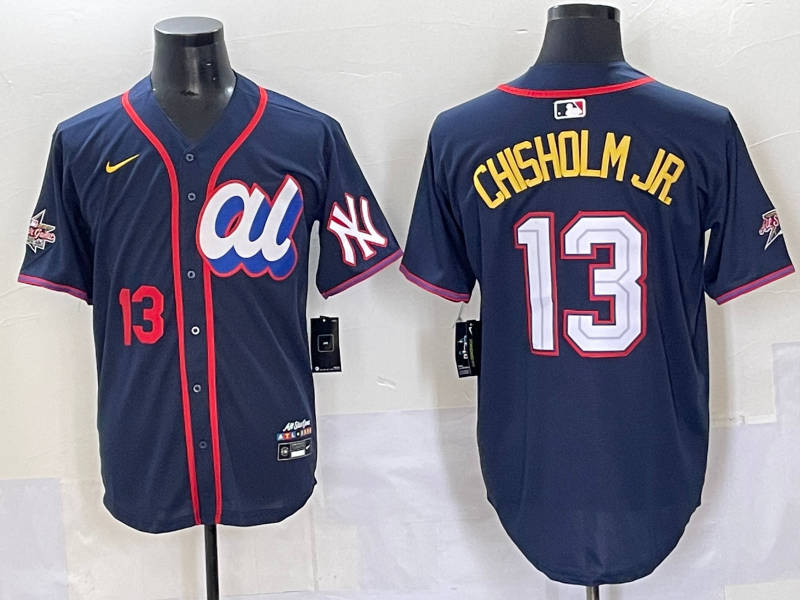 Men 2025 New York Yankees 13 Chisholm Jr Drak Blue All star Blank Blue Nike MLB Jersey style 001